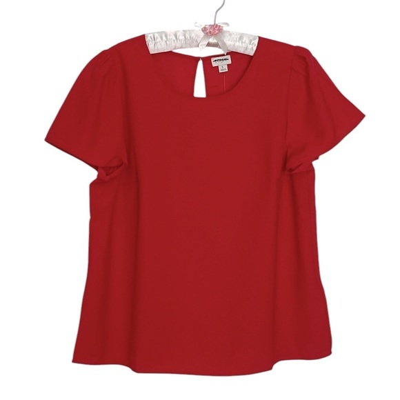 NEW J. CREW FACTORY Short-sleeve crepe top puff sleeves in Red Size Large - Picture 2 of 9